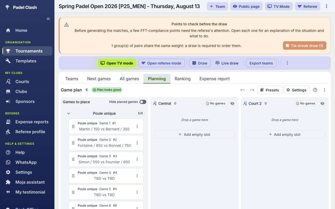 Everything to build the order of play