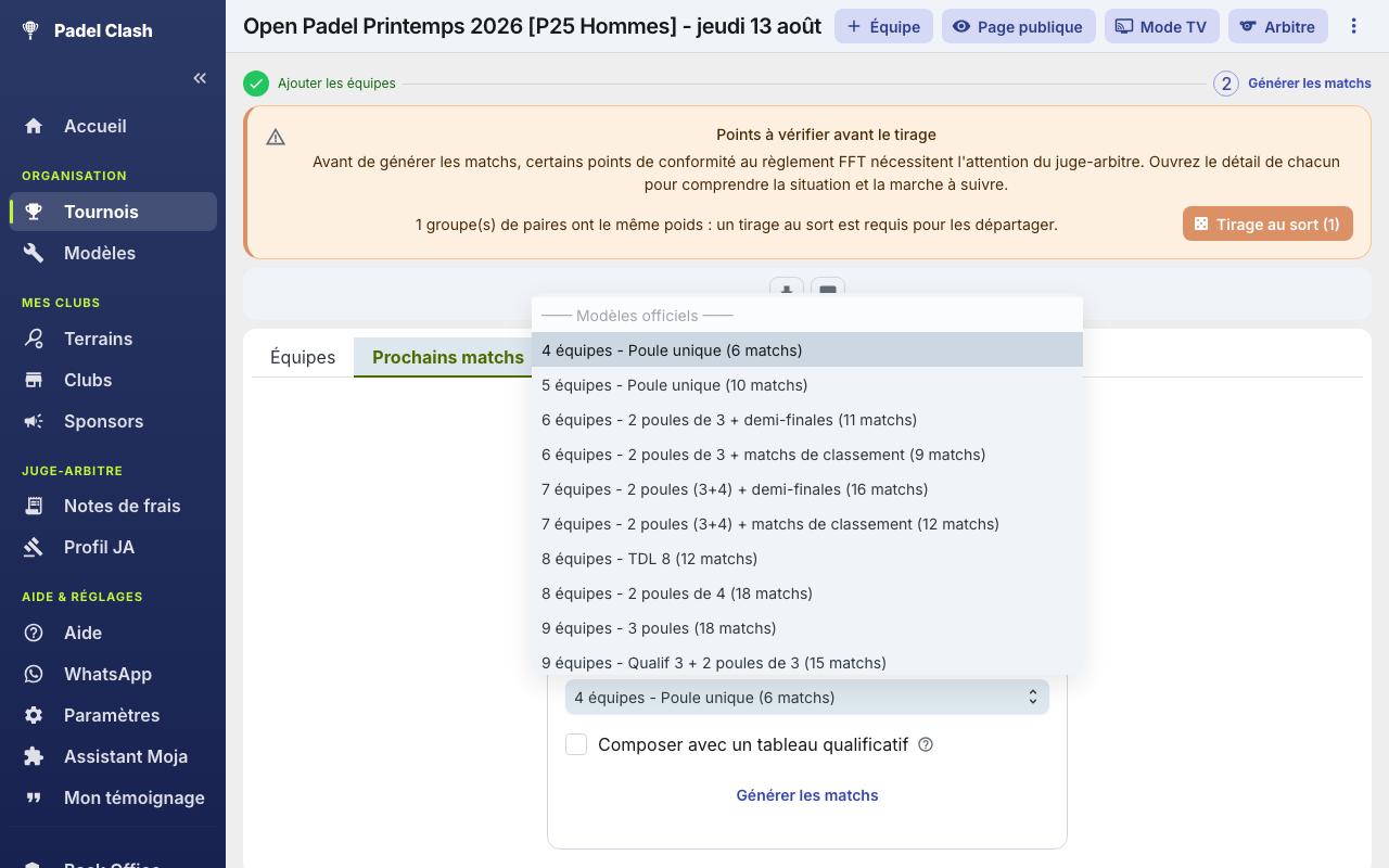Configuration facile des tournois